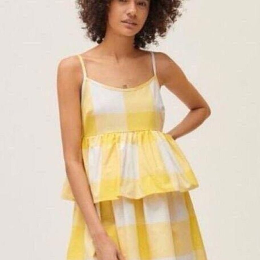 Urban Outfitters UO Renewal Remnants Blown Out Gingham Dress Xsmall‎ Xs Yellow